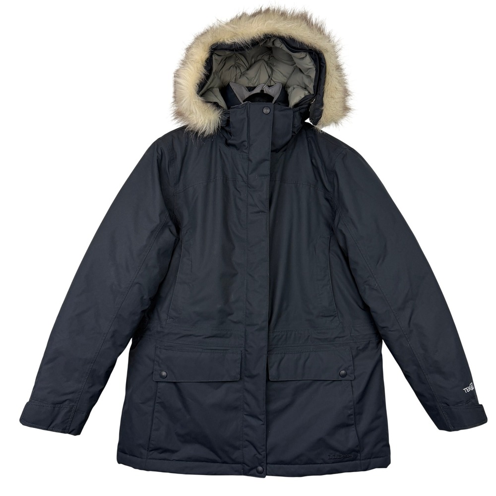 L.L. Bean Baxter State Parka DOWN Womens Large TEK WATERPROOF Coat Jacket Black
